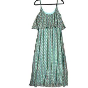 Christine V Printed Mint Green Chiffon Flowy Maxi Dress Tribal Pattern Size M​